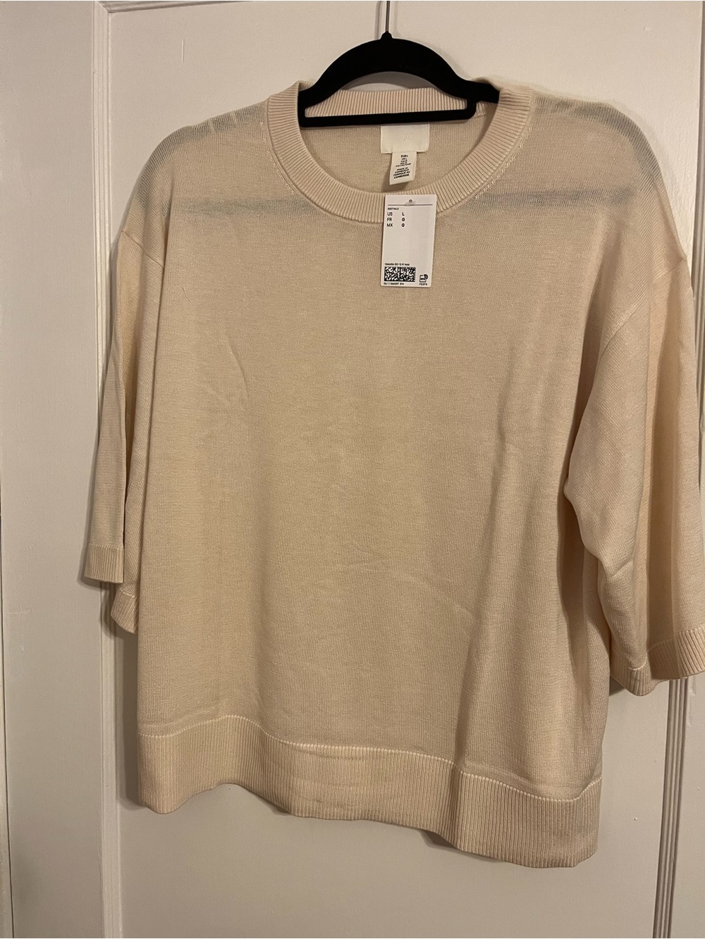 H&M Women’s Cream Crewneck Short-Sleeve Sweater NWT